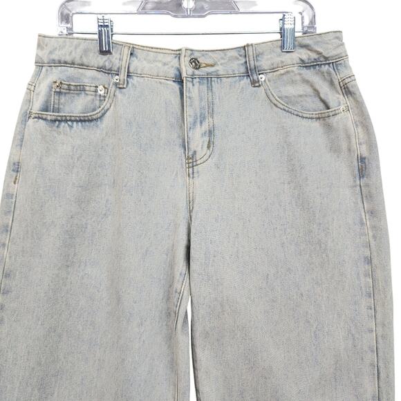 NWT Edikted Wide Leg Jean LARGE 32x30 Cotton Light Blue Denim Bow Pocket Relaxed - Picture 6 of 16